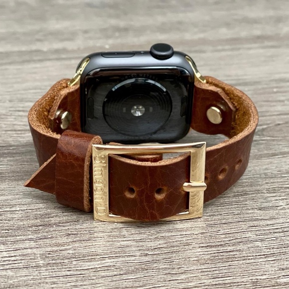 Brown Grain Leather Strap Band Gold Jewelry Apple Watch Series 7 Women Bracelet main image 9